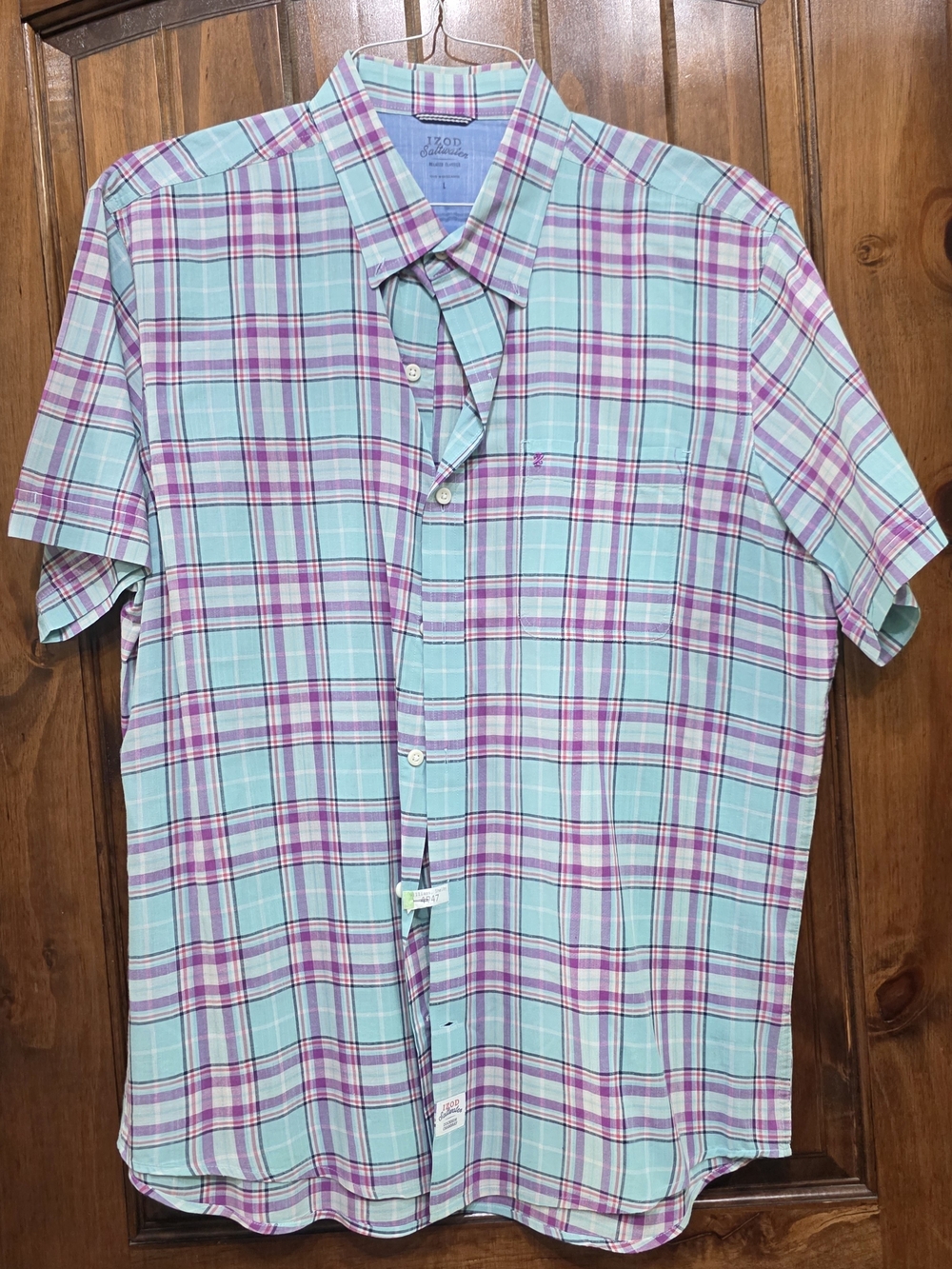 IZOD Men’s Short-Sleeve Plaid Shirt – Aqua & Purple
